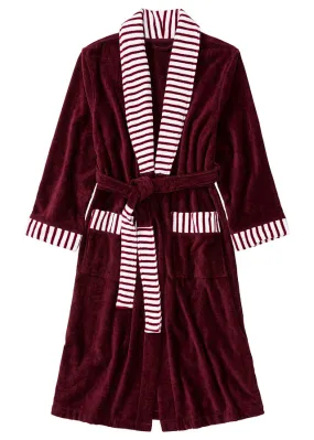 Dark Red and White Striped Terry Bathrobe.