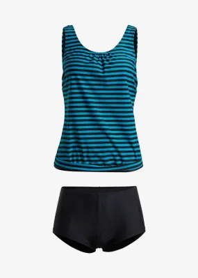 Black and Turquoise Striped Oversized Tankini (2 pieces)